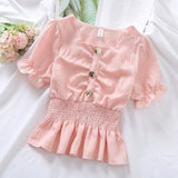 Women Candy Colors Ulzzang Kawaii Fashion Ins Preppy Clothing Summer Sweet Lovely Girls Slim 2021 Shirring Square