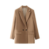 New Pure Color Double-Breasted Loose Casual Suit Jacket In Autumn-Outfit