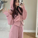 Suits Womens Fall/winter 2022 New Double-headed Zipper Short Hoodies Sweatshirt Tie-leg Casual Pants Two Piece