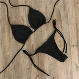Neck With Bikini Solid Color Sexy Swimsuit Lady Split Strap Adjustable Multi-Color Swimsuit