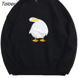 Street Original Crooked Duck Embroidery Sweater Unisex Oversized Pullover Hip Hop Streetwear Y2K Tops Korean Winter