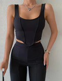 Sexy Tape Sleeveless Crop Top and Slit Pant