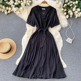 Women Summer Midi Dress 2022 Sweet Elegant Woman Party Dresses V Neck Puff Sleeve Sundress Vestidos Robe Female