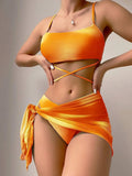 Toloer Tie-Dyed Bikini Swimsuit Female Three-Piece Mesh Skirt Split Bikini