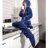 Women Flannel Long Sleeve Jump Suits for Woman Homewear Pajamas Romers Solid Color Ladies Hooded Jumpsuits