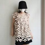 Elegant Loose Casual Cut Out Patchwork Vest For Women Round Neck Sleeveless Vests Female Fashion New 2022