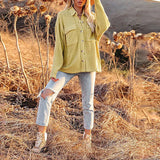 Women's 2025 New Autumn And Winter Shirt Solid Color Loose Wick Pocket Long-Sleeved Sleeve Shirt