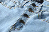 Skinny Four Buttons High Waist Pencil Jeans Women Slim Fit Stretch Denim Pants Full Length Denim Tight Trousers-Outfit