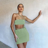 Lace Up Cropped Top Skirt Two Pieces Sets Sleeveless Halter One Shoulder Asymmetric and Mini Skirts Summer Sexy