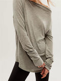Women Casual Loose Fit T-shirts Tops Long Sleeve Solid Color Spring Fall Pullovers Basic Tees Shirts Streetwear 2023-Outfit