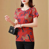 Retro Fashion Letter Floral Printed Pullovers Summer New Short Sleeve Female Clothing Casual O-Neck High Street