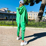 Free Shipping Casual Zipper Letter Hoodie Sweater Set Women's Pullover Sweater & Pants 2-Piece Loose Sportswear Set 2022