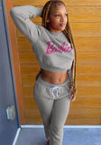 Casual Letter Printed Rouned Neck Long Sleeve Sweatshirt And Sweatpants 2 Piece