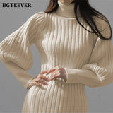 Autumn Winter Turtleneck Women Knitted Dress 2020 Elegant Thick Full Sleeve Slim Mermaid Vestidos