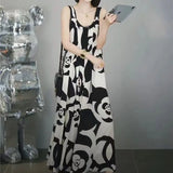 Floral Spliced Printed Dresses Casual Loose A-Line Waist Women's Clothing Stylish Slip Sleeveless Pleated Long Dress