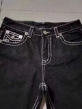 High Street Tide Brand Jeans White Thick Line Big Buddha Hundred Black Straight Jeans Men-Outfit
