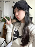Bow Sweater Women Fall Winter Clothing Slim Waist Half High Collar Long Sleeve Jumper Pull Femme Knitted Korean Pullovers-Outfit