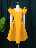 Lotus Leaf Side A Swing Dress Show Skinny Belly Large Size Party Dress Princess Dress