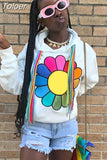 Rainbow Flower Graphic Sweatshirts Streetwear Trendy Fall Clothes for Women Casual Hoodies Long Sleeve Top