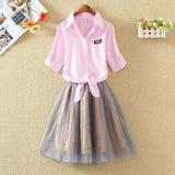 Women Dresses Summer 2022 New Korean Fashion Short Sleeve Shirt White Oversized Clothes Midi Casual Mesh Tulle Pink Plus