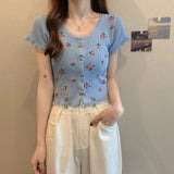 Sweet Embroidered Flower Short-Sleeved T-Shirt First Love Salt Summer New Lace-Up Short Cardigan