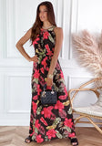 Printed Sweet O-Neck Sleeveless Beach Maxi