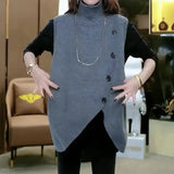 Basic Solid Color Sweater Vest Women's Clothing Casual Turtleneck 2023 Autumn Winter Fashion Asymmetrical Knitted Jumpers-Outfit