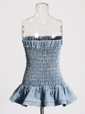 Hot Babes Dress 2025 Autumn And Winter New Word Collar Splicing Lotus Leaf Side Cowboy Corset Dress Dress