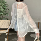 Silk Cardigan Small Loose Thin Long Sleeve Sunscreen Shirt Women's Summer Design Sense Back Open Fork