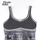 Fairy Grunge Black Ribbed Tank Top Gothic Y2k Clothes Aesthetic Hippie Crop Top Summer Camisole Streetwear