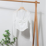 Sexy Hot Tie Tie With Hanging Neck Long-Sleeved Mesh T-Shirt Repair Short Open Fork Cuff Top