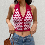 Knit Y2K Crop Top Women Halter Neck Backless Summer Backless Green V Neck Casual Sleeveless Vintage Sexy Tank