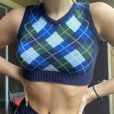 Argyle Plaid Y2k Tank Top Women Fashion Knitted Sweater Undershirt 90S Knitwear Autumn Basic
