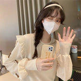 Spring Splicing Bubble Sleeve Knitted Sweater Women's Season Design Sense Niche Lotus Side Long Sleeve
