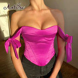 Satin Bow Tie Corset Top Women Summer 2022 Fashion Sleeveless Backless Cropped Tops Club Party