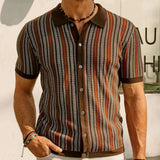 Men's High-End Short-Sleeved Knitwear Summer New Striped Business Polo Shirt