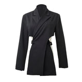 Women Black Backless Hollow Out Irregular Blazer New Lapel Long Sleeve Loose Jacket Fashion Spring Autumn 2023