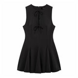 Wide Swing Bow Tie With Hollow Short Vest Dress Summer Sleeveless Body
