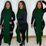 Turtleneck Side Slit Long Sweater Top 618-1-Outfit