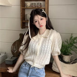 Retro Short-Sleeved Knitted Jersey Jacket Women's Summer 2025 New Korean Version Of Short Bubble Sleeve Hollow