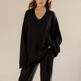 V Neck Cashmere Sweater Women 2021 Autumn New Elegant Knitted Casual Pullovers Loose Soft Female Jumper Lazy
