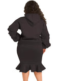 Plus Size Puffed Long Sleeve Hoodies And Fishtail Skirt 2 Piece