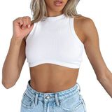 Toloer Women's New Women's Sexy Sleeveless Round Neck Rib Knit Vest Crop