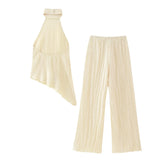 New Autumn Style Asymmetrical Neck Top 0219810 Pleated Trousers 0219811-Outfit