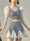 Plaid Sexy Set Women Two Piece Party Mini Set Female Vintage Korean Fashion Patchwork Designer Chic Retro Set 2022