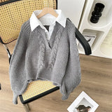 Autumn And Winter Splicing Women's Shirt Wear Design Niche Collar Loose Jaflage Shirt Fake
