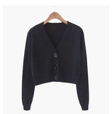 Crop Cardigan Women Korean Short Sweater Long sleeve V neck Green