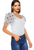 Sweet U-Neck Puff Sleeve Dot Print Regular