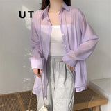 Silk Cardigan Small Loose Thin Long Sleeve Sunscreen Shirt Women's Summer Design Sense Back Open Fork