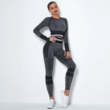Seamless Women Set Bra Shorts Workout Sportswear Gym Clothing Fitness Long Sleeve Crop Top High Waist Leggings Sports